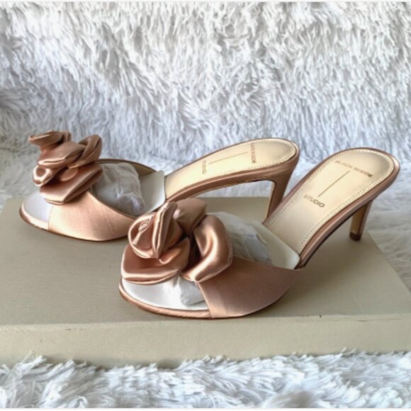 NIB BLACK SUEDE STUDIO Josey 65 Mule Sandals Color Old Rose Satin 6 MSRP $230 - Picture 8 of 16